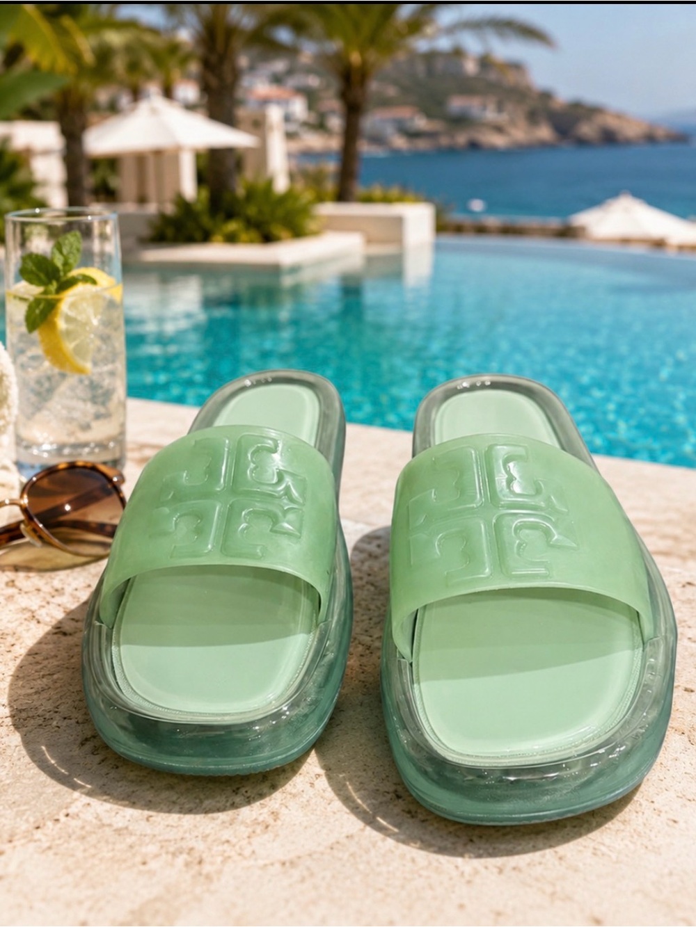 Tory Burch Light Green Slide Sandals